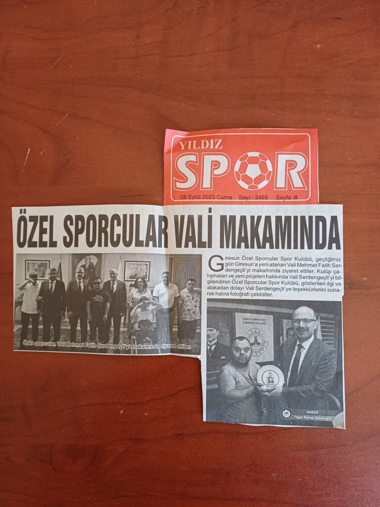 Giresun Özel Sporcular Spor Kulübü sporcuları ve yöneticileri, Vali Mehmet Fatih Serdengeçti'yi makamında ziyaret etti.