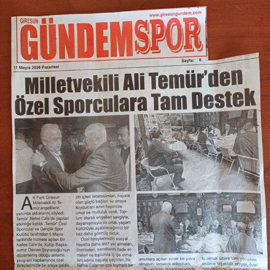 Giresun Gündem Spor gazetesinde Milletvekili Ali Temür'den özel sporculara tam destek haberi