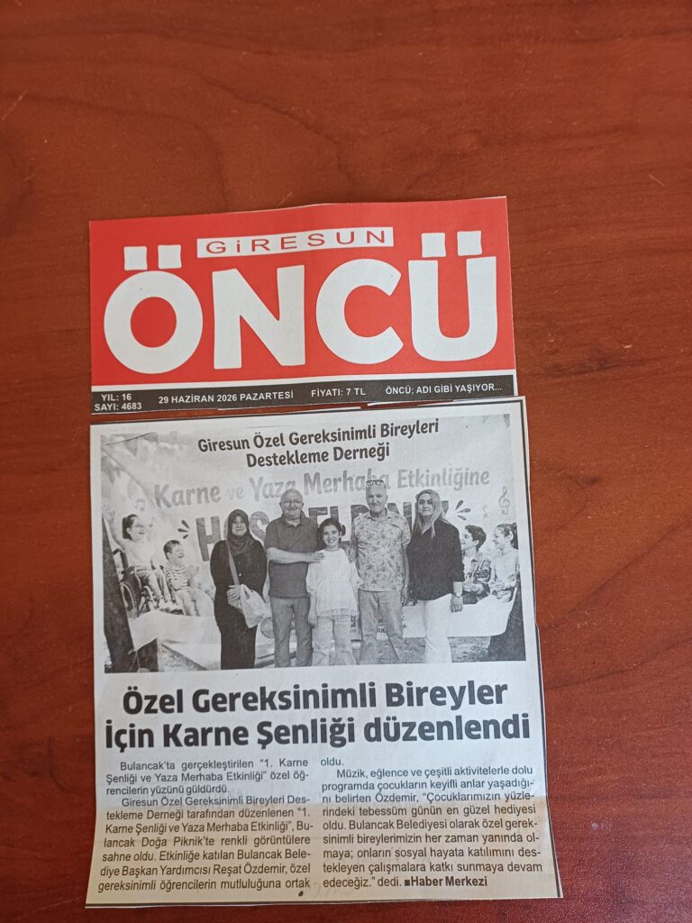 Giresun Öncü gazetesinde özel gereksinimli bireyler için karne şenliği düzenlendi haberi