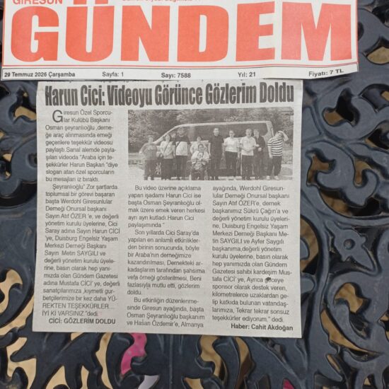 Giresun Özel Sporcular Spor Kulübü Başkanı Osman Seyranlıoğlu, kulübe araç kazandırılmasında emeği geçenlere teşekkür etti. gözlerim doldu