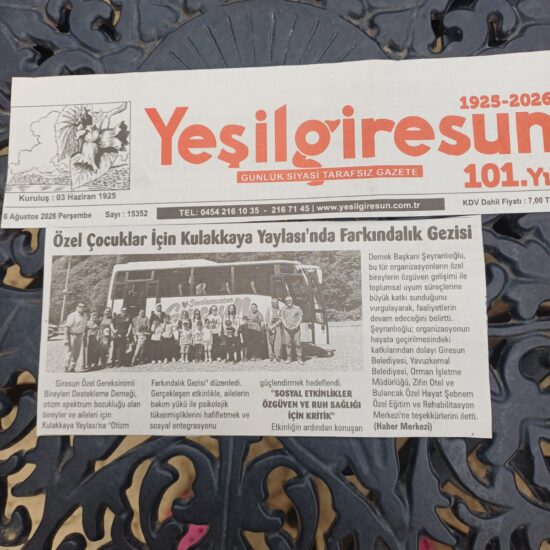 Giresun Özel Gereksinimli Bireyleri Destekleme Derneği, özel gereksinimli bireyler ve aileleriyle Kulakkaya Yaylası’nda farkındalık gezisi düzenledi.